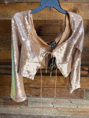 Nite Out Sequin Tie-Front Bolero Jacket in Rose Gold